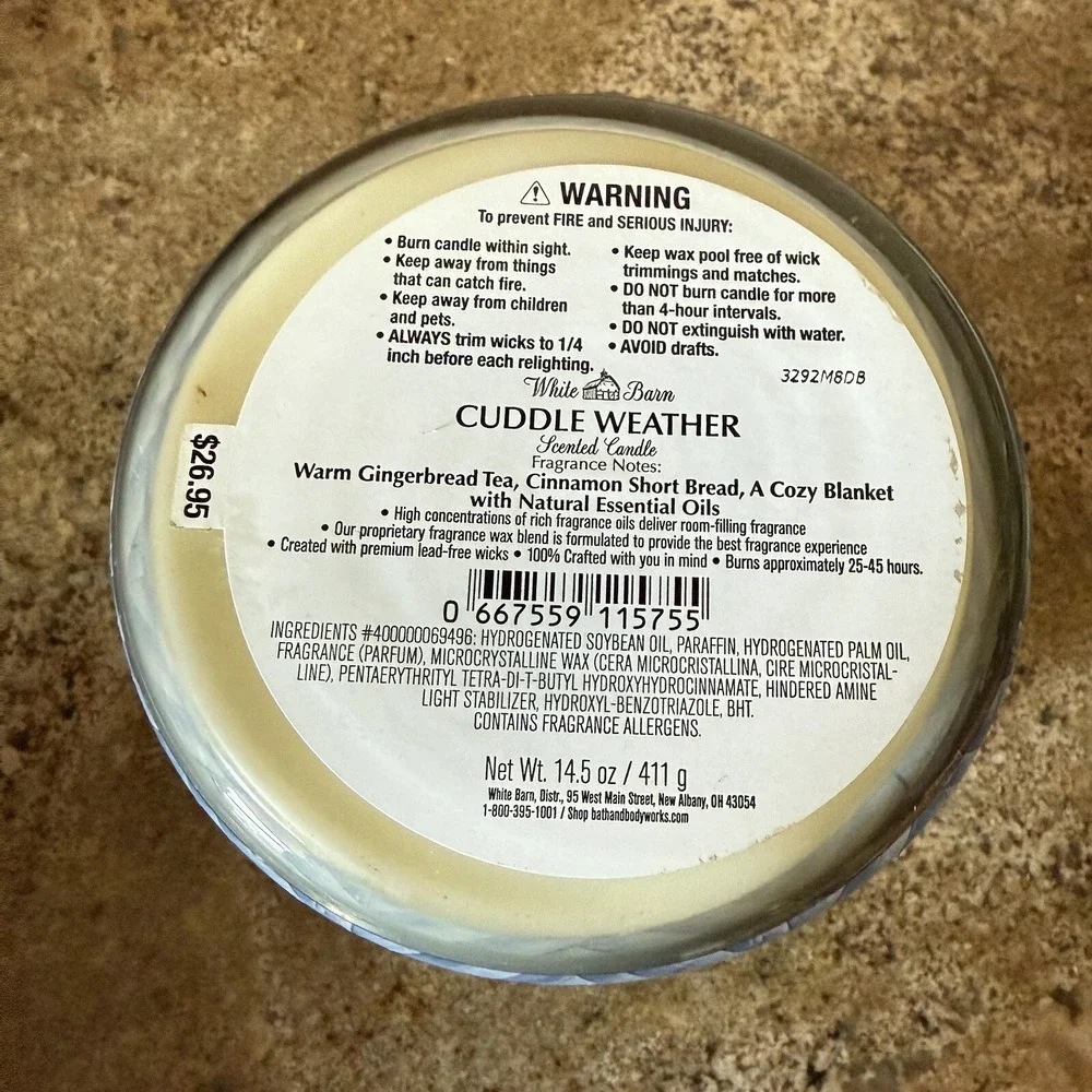 Bath Body Works White Barn Candle Cuddle ‎ Weather 3 WICK 14.5 OZ Rare HTF